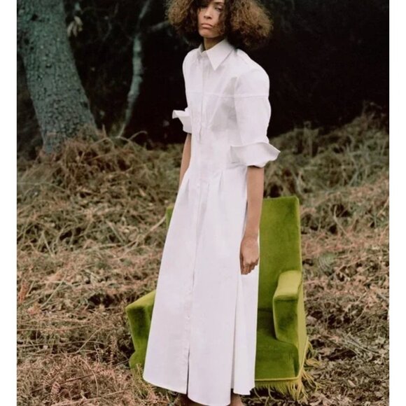 Zara Womens Shirt Dress Midi Size Large White Collared Long Sleeve 2395/077 NWT - Picture 14 of 14